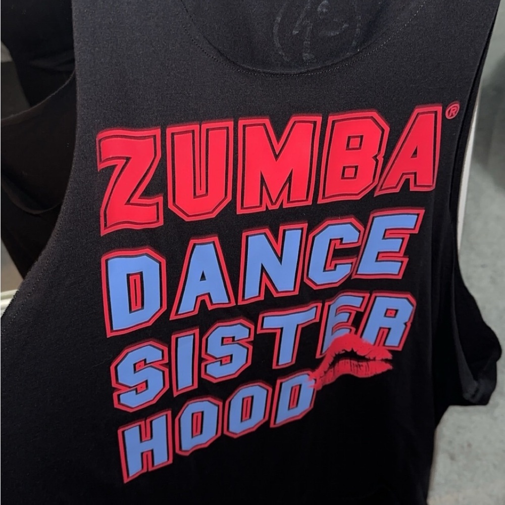 Zumba Fitness Black Tank Top with Red and Blue Graphic